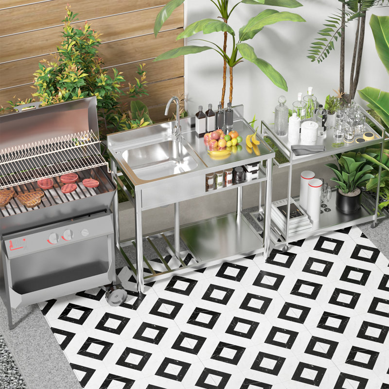 Station de lavabo autoportante en acier inoxydable | Évier de cuisine multifonctionnel de 39,4 pouces de largeur | Évier utilitaire argenté à hauteur réglable avec robinet et tuyaux de drainage