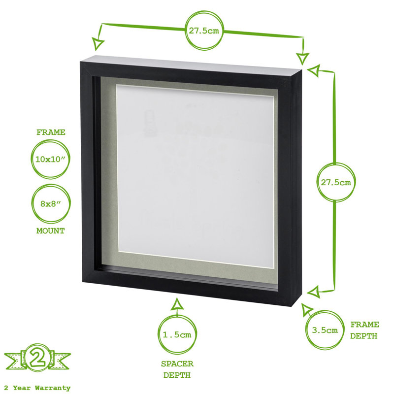 Nicola Spring - 10" x 10" White 3D Box Photo Frame - 8" x 8" Mount - White