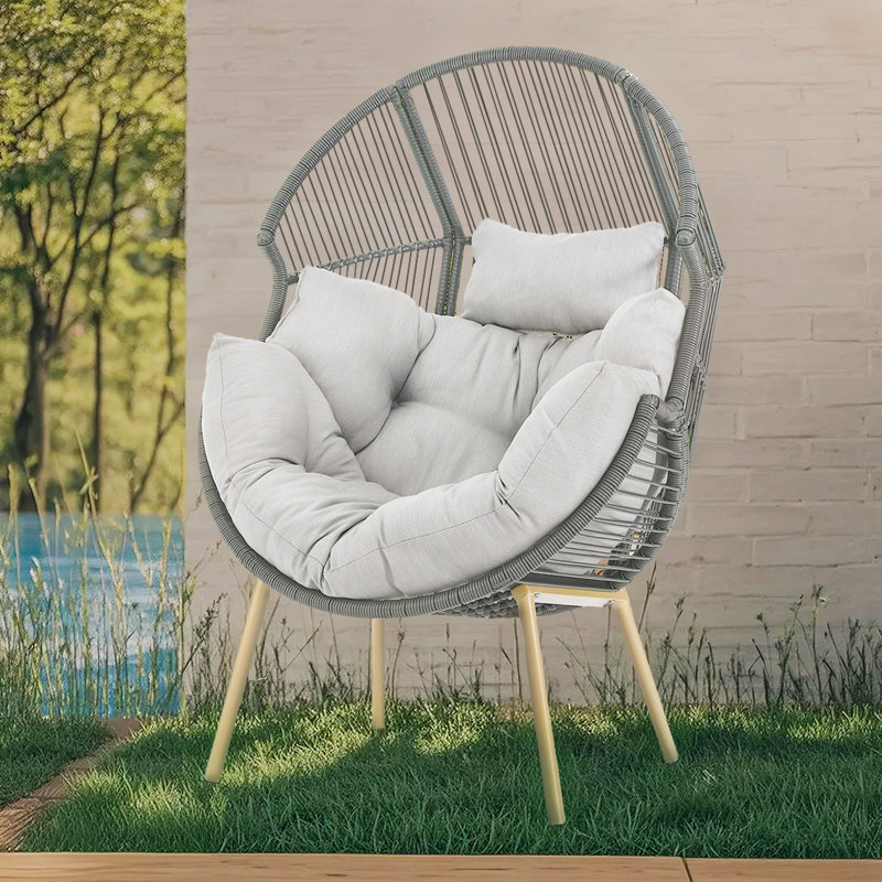 Chaise longue en osier avec coussins intérieur / extérieur Egg Chair, Beige / jaune