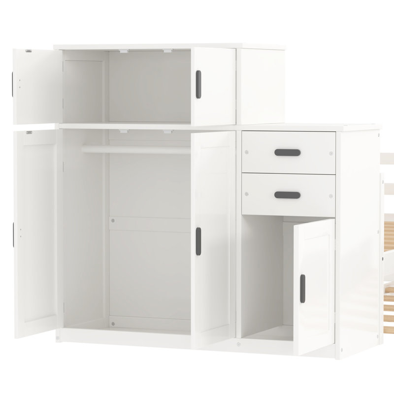 Lit plateforme simple avec lit gigogne intégré, bibliothèque et garde-robe mobile, blanc - bibliothèque de solution compacte, lit gigogne polyvalent
