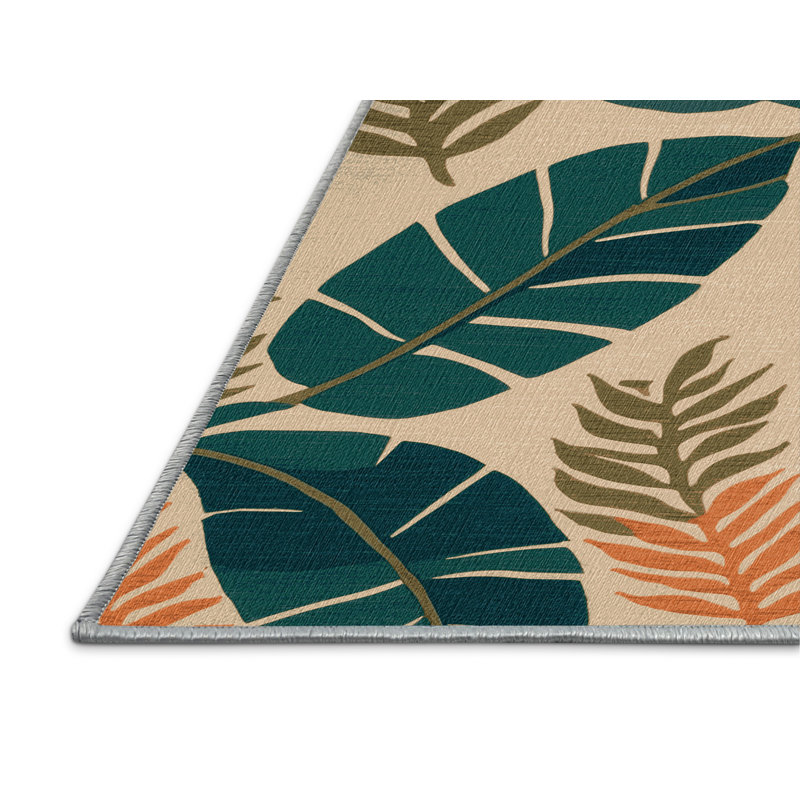 Tapis hawaïen lavable à feuilles stylisées, Rectangle 4pi x 6 pi