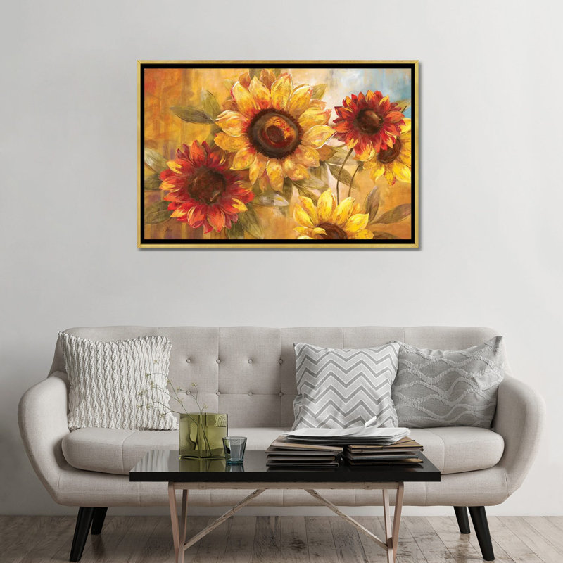 Tournesol «Cheer» par Nan - impression, H 32 po x l 48 po x 1,5 po, Encadrement doré