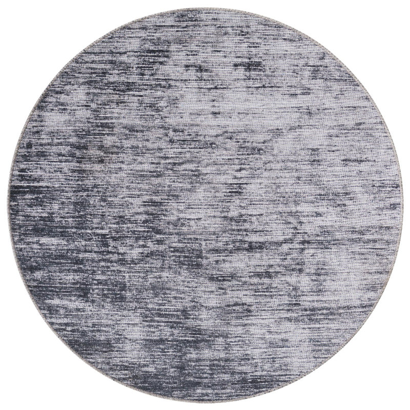 Tapis gris en chenille tissé à la machine Ikhasa, Rond 3 pi 6 po