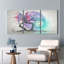 Ensemble de 3 tableaux sur toile représentant un cerisier en fleurs avec la lune et une lanterne-758991051