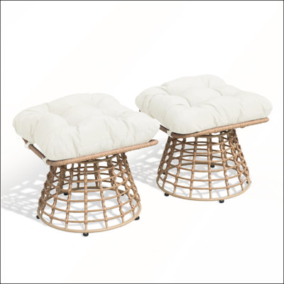 Repose-pieds rotatif 360 ° PE en rotin avec coussins moelleux pour une utilisation intérieure / extérieure (ensemble de 2)