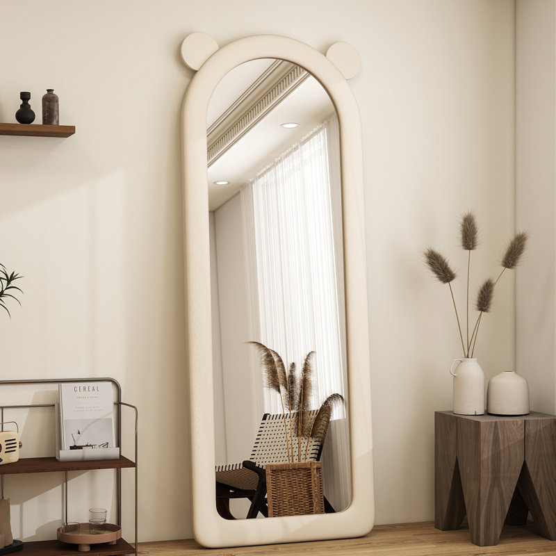 63"X24" Arched Floor Mirror Irregular Full Length Mirror With Flannel Frame, White