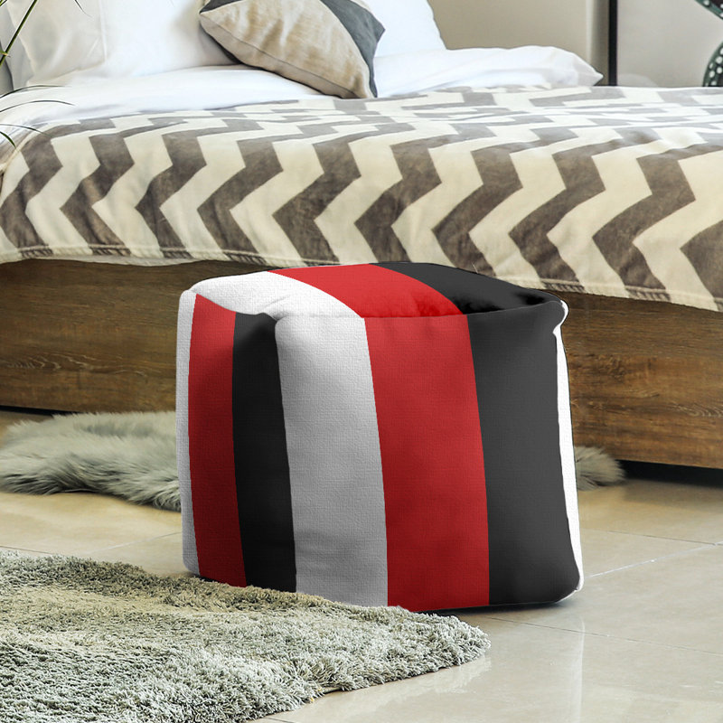 Repose-pieds cube rayures utah, Blanc / rouge / noir