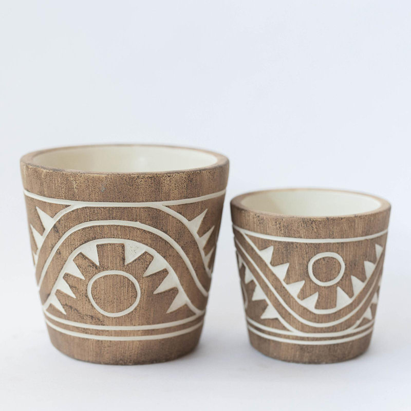 Ensemble de 2 pots à fleurs à motif géométrique
