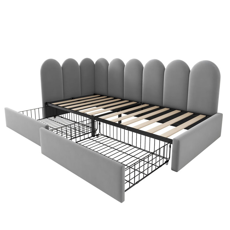   3ft Daybed Sofa Bed With 2 Drawers Velvet, Grey