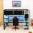 Wood Loft Bed with Shelves and Built-in USB Ports and RGB LED Lights-1229134914-1229134912