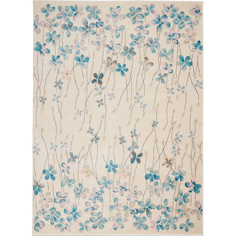 Tapis à motif floral ivoire Zaizi, Rectangle 5 pi 3 po x 7 pi 3 po