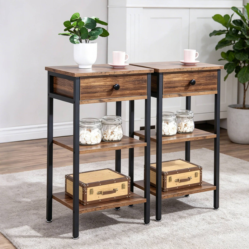 15.7'' W Metal Nightstand, Set of 2, Brown