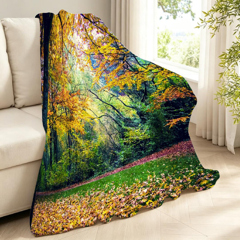 Jeté en molleton orange ultra doux, imprimé d'automne, Throw 40" x 50"