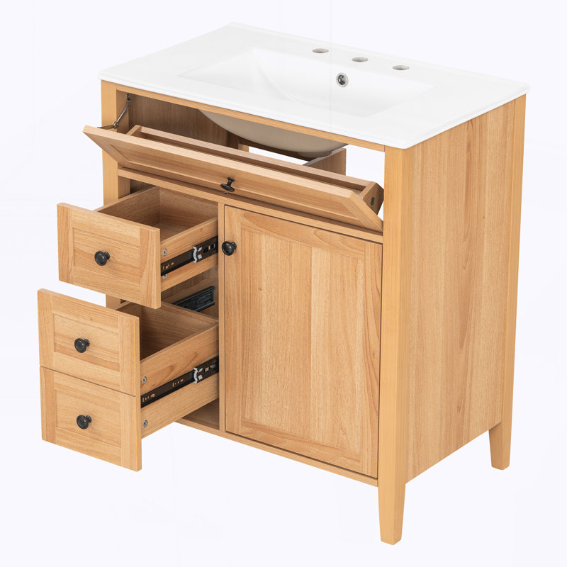 Meuble-lavabo 30 po à grain de bois avec lavabo en céramique