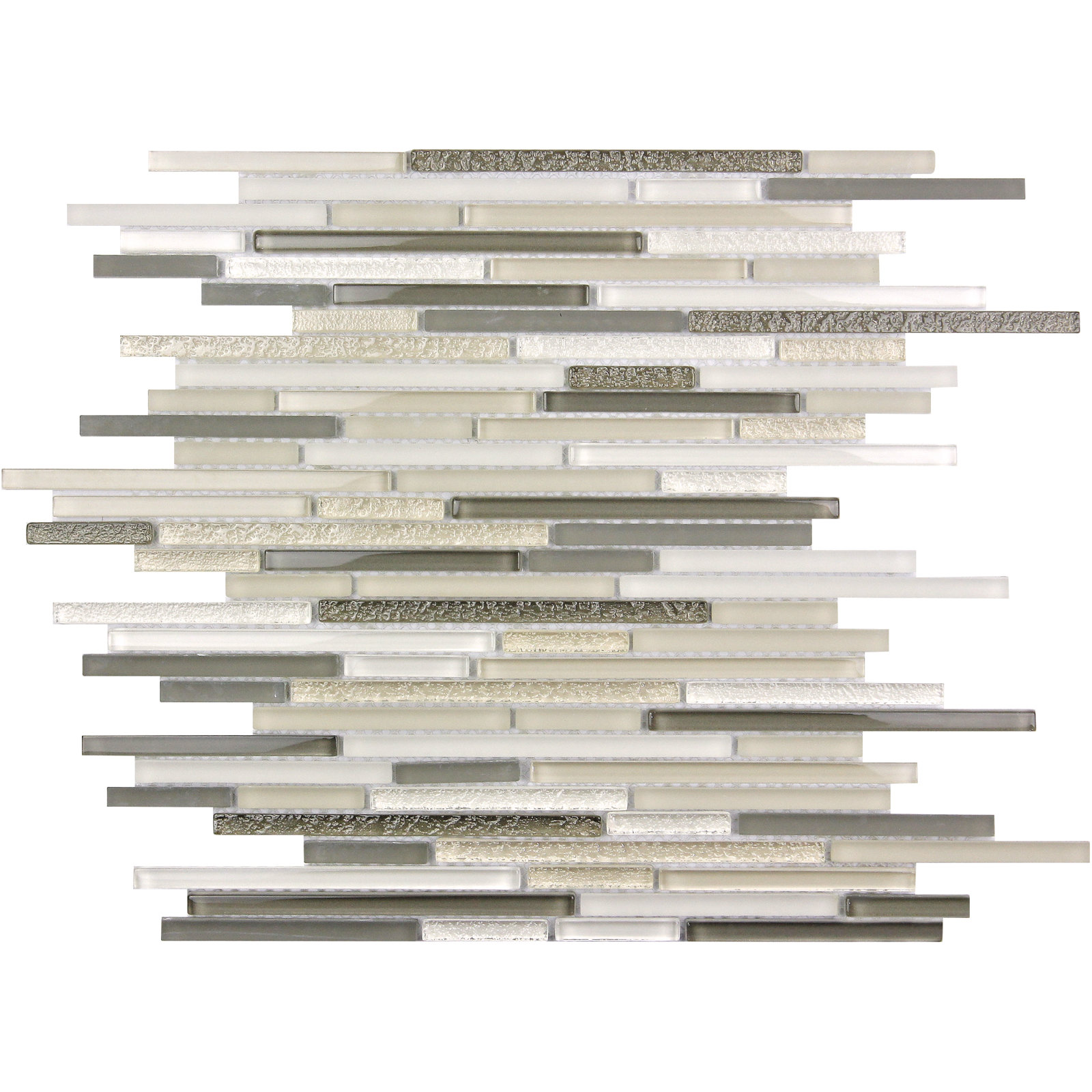 SAMPLE - Apollo Tile Waterfall Linear Glass And Metal Mosaic Tile, White/Beige