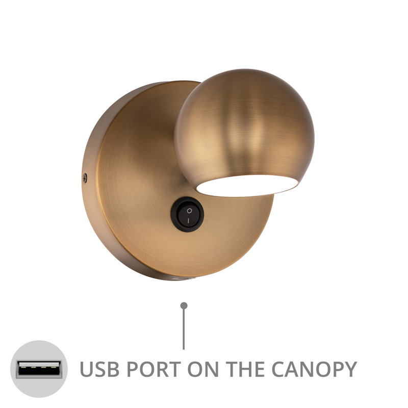 Aged Brass LED Wall Sconce with Polycarbonate Shade