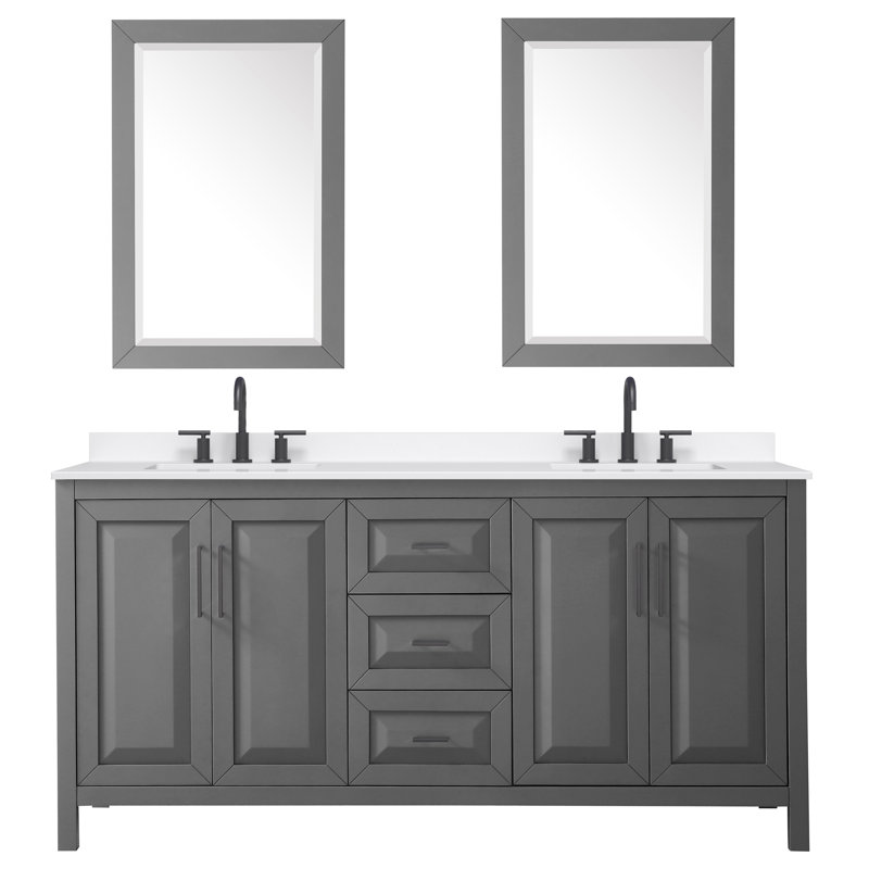 Daria 72'' W Vanity, Gray, Matte Black, Giotto Quartz