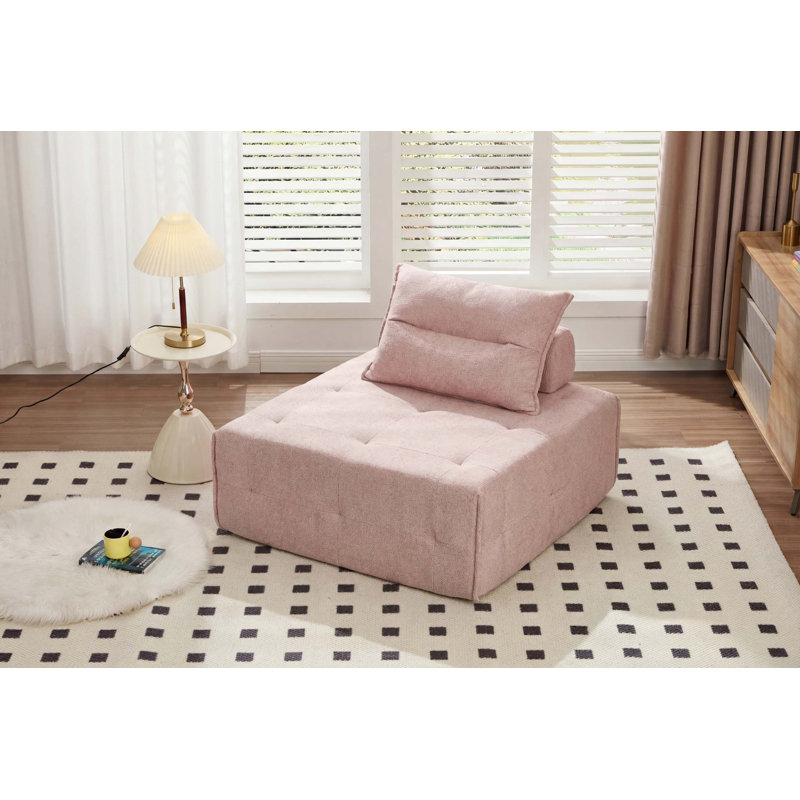 Deep Seat Modular Sofa with Adjustable Backrest and Chenille Fabric, Pink Chenille