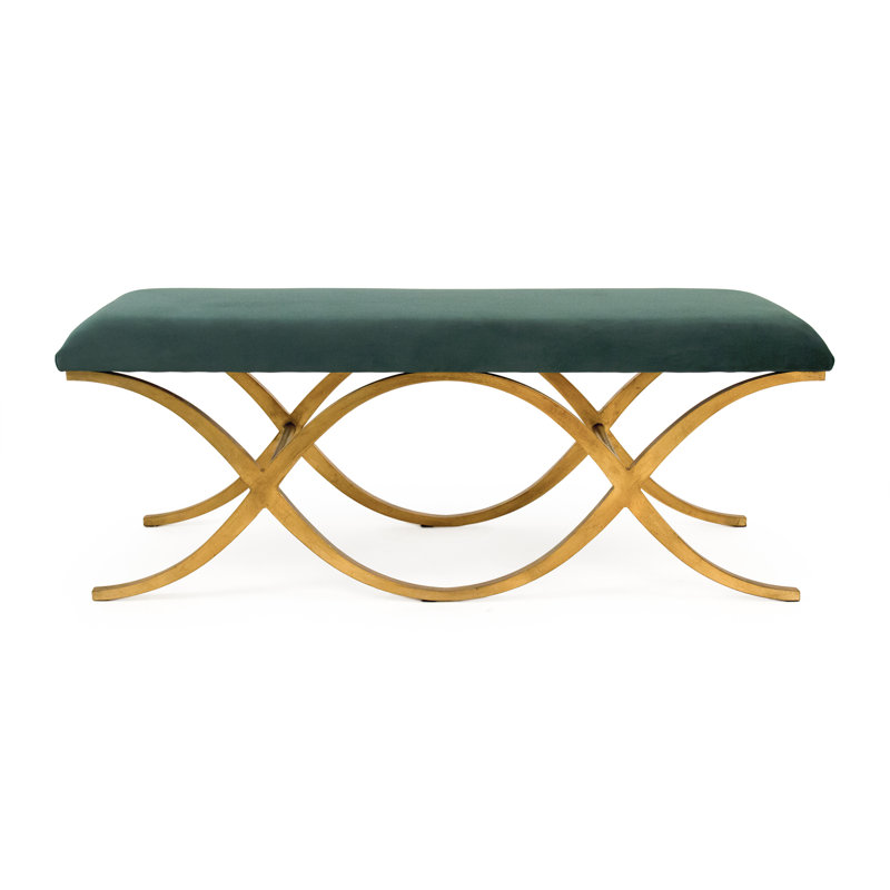 Banc en bois Eastin, H 19 po x l 26 po x p 18 po, Velours vert