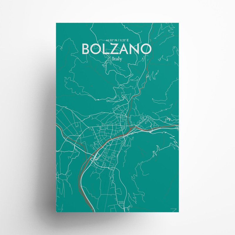 Bolzano City Map in Nature 1 Piece Wall Art, 17cm H x 11cm W x 0.05cm D