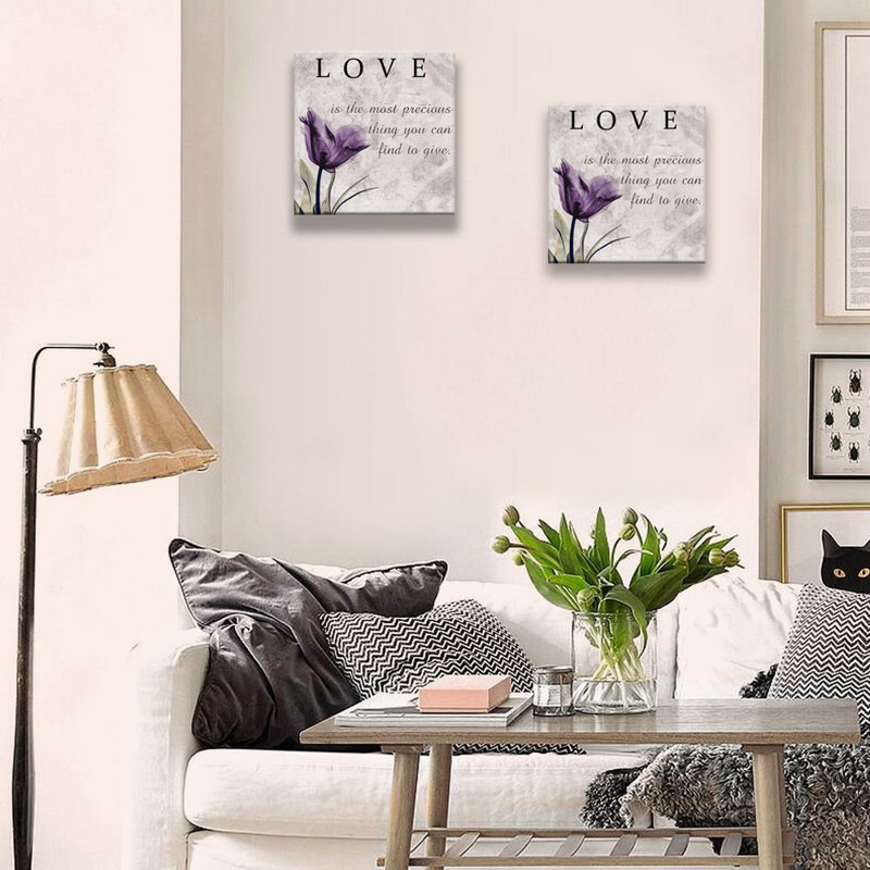 «Love Faith», tulipe mauve, sur toile tendue, H 12 po x l 12 po x P 1 po