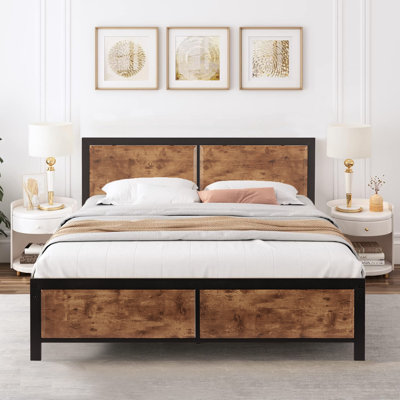 Kempst Platform Bed Frame with Wooden Headboard, Heavy Duty Steel Slats Support, No Box Spring Needed
