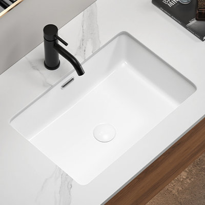 22 *15 Inch White Ceramic Rectangular Undermount Bathroom Sink, High - Quality, Modern Luxury, Overflow Feature, Easy To Clean, Simple Installation For Vanity 15 Inch Wide, Long, Fired, Acid , Stain