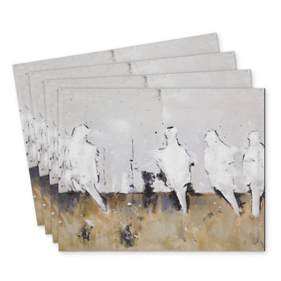 Eight Perched Birds Polyester Placemats Set of 4 - Home Decor