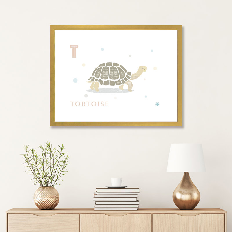 Tortue - imprimé, Blanc, H 24 po x l 32 po x P 1 po, Papier encadré doré