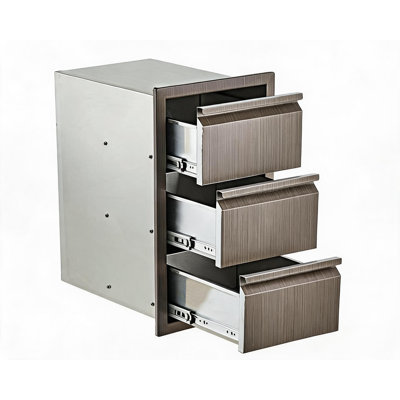 Triple Layer Outdoor Kitchen Drawer Organizer – Stainless Steel Storage Cabinet for Patio Grill Island Durable Weatherproof Flush Mount Unit Benzoin Three Layers Model L18, 14.7" W x 24.5" H x 18.5" D