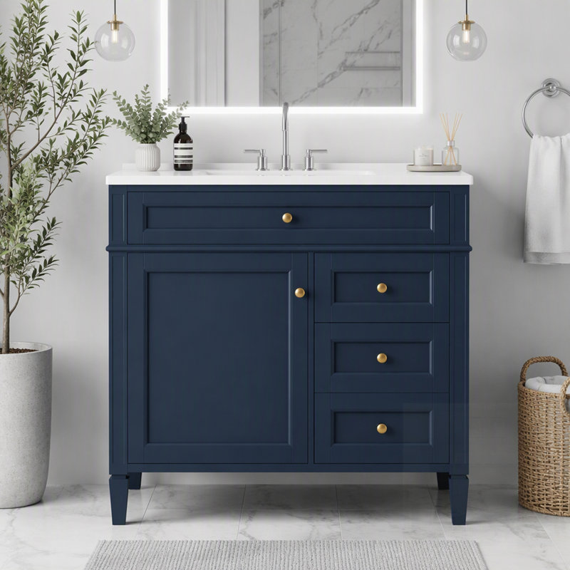 Meuble-lavabo moderne avec lavabo simple avec comptoir, 2 tiroirs, tiroir coulissant et rangement spacieux pour des salles de bain élégantes et fonctionnelles