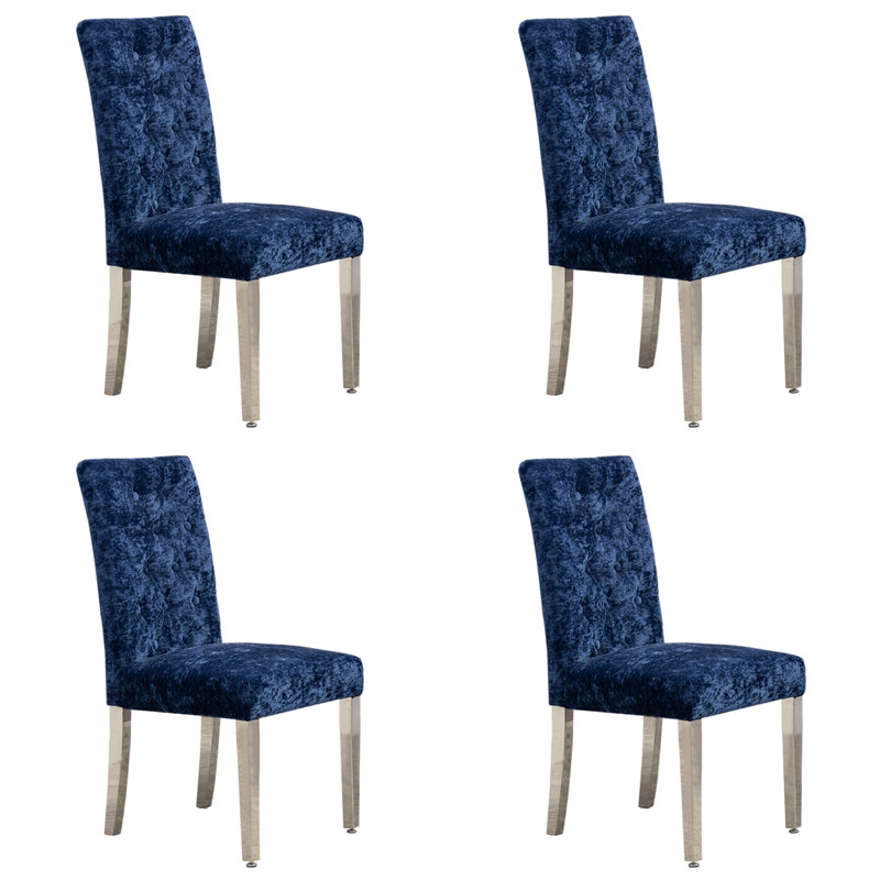 Karyle 19.29'' H Tufted Velvet Upholstered Side Chair, Dark Blue