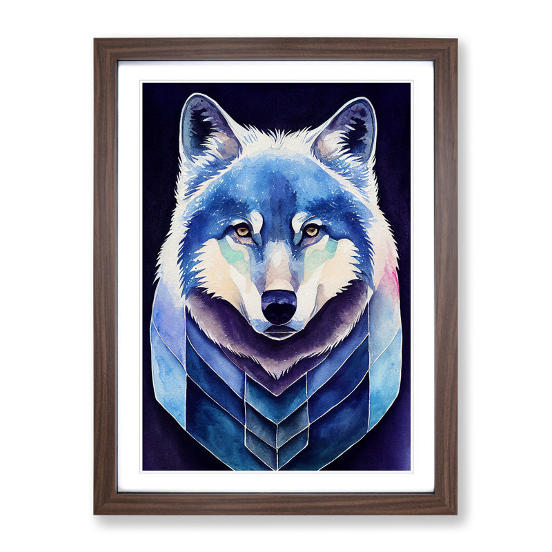 Futuristic Wolf No.1 - Single Picture Frame Print, 64cm H x 46cm W x 2cm D, Walnut