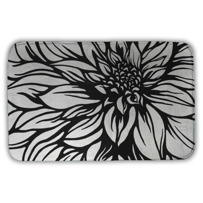 Dahlia flower outline style Bath Mat with Non-Slip Backing - Quick Dry Memory Foam Bathroom Rug - Absorbent - Modern Plush Spa-Style - Machine Washable