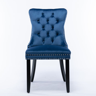 Chaise à dossier haut en bois massif - Coussin moelleux rebond, garniture de rivet, assemblage facile