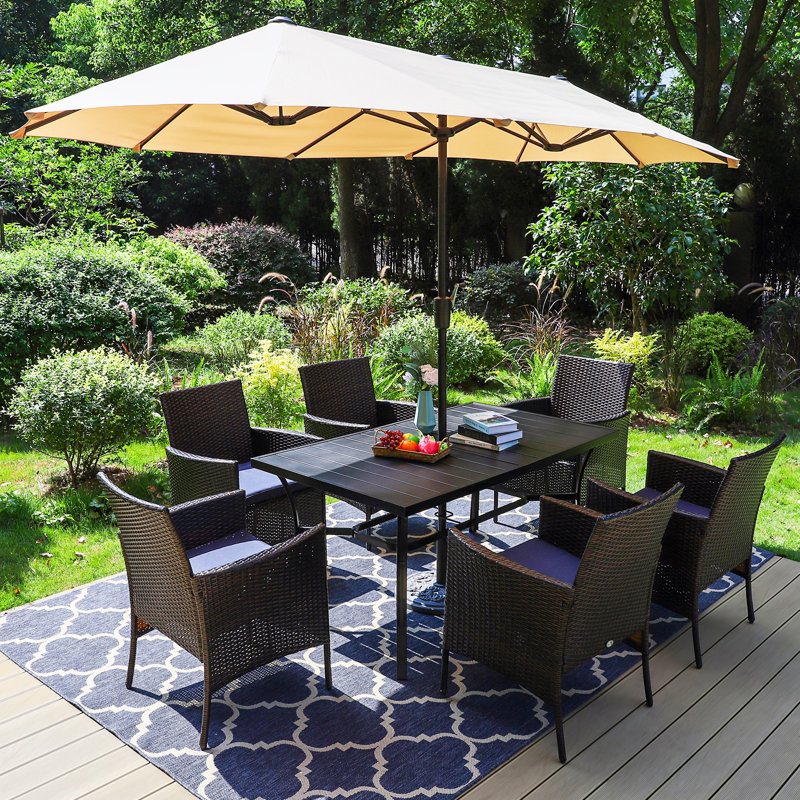 Leonard 6 - Person Patio Dining Set with Rectangular Table , Cushions Included