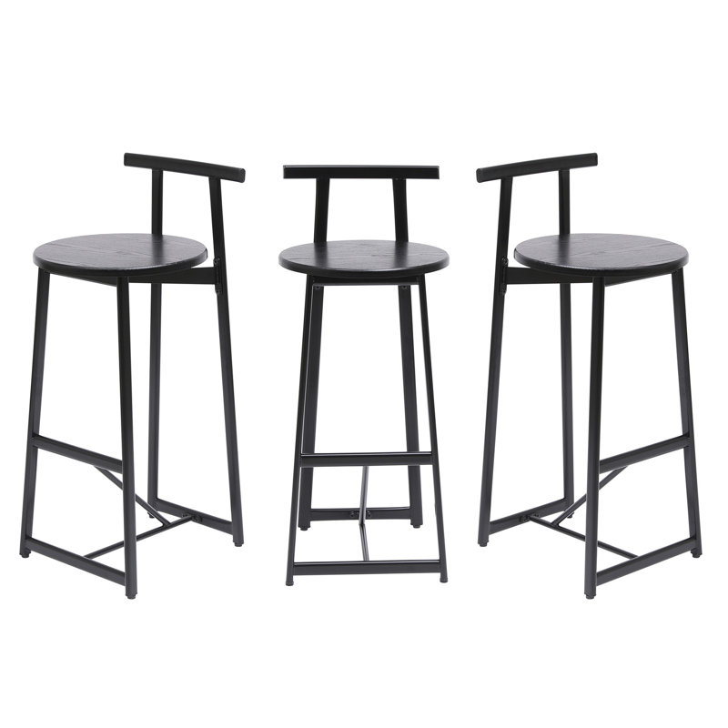 3 tabourets de bar, 27 po, noir et noir, de construction ergonomique pour plusieurs espaces de cuisine, îlots et comptoirs