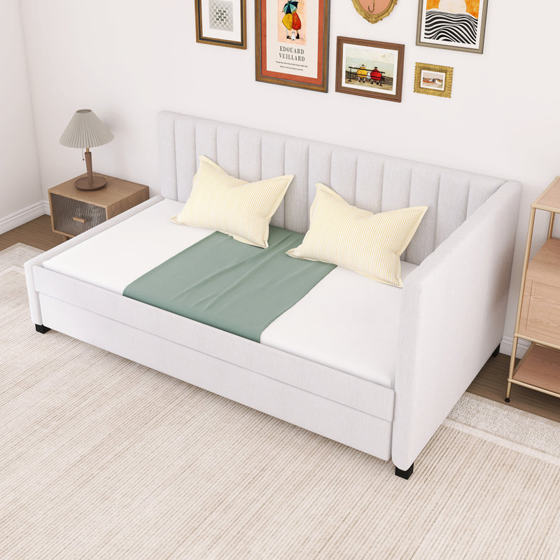 Daybed with Trundle Twin Size Sofa Bed, Beige