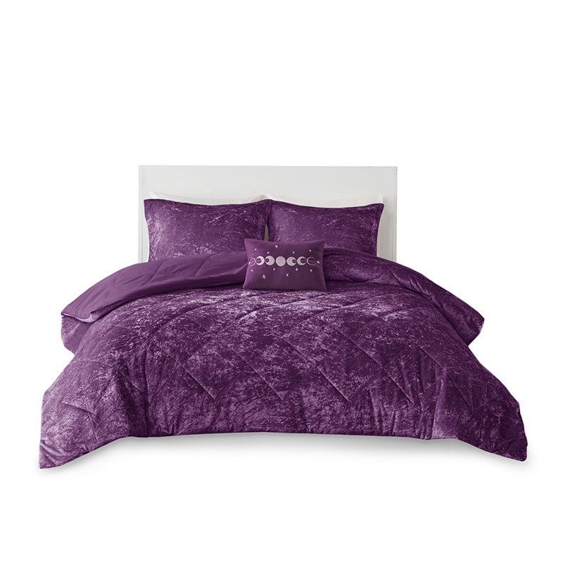 King/Cal King Velvet Comforter Set With Throw Pillow, King Comforter  + 2 King Shams, Purple