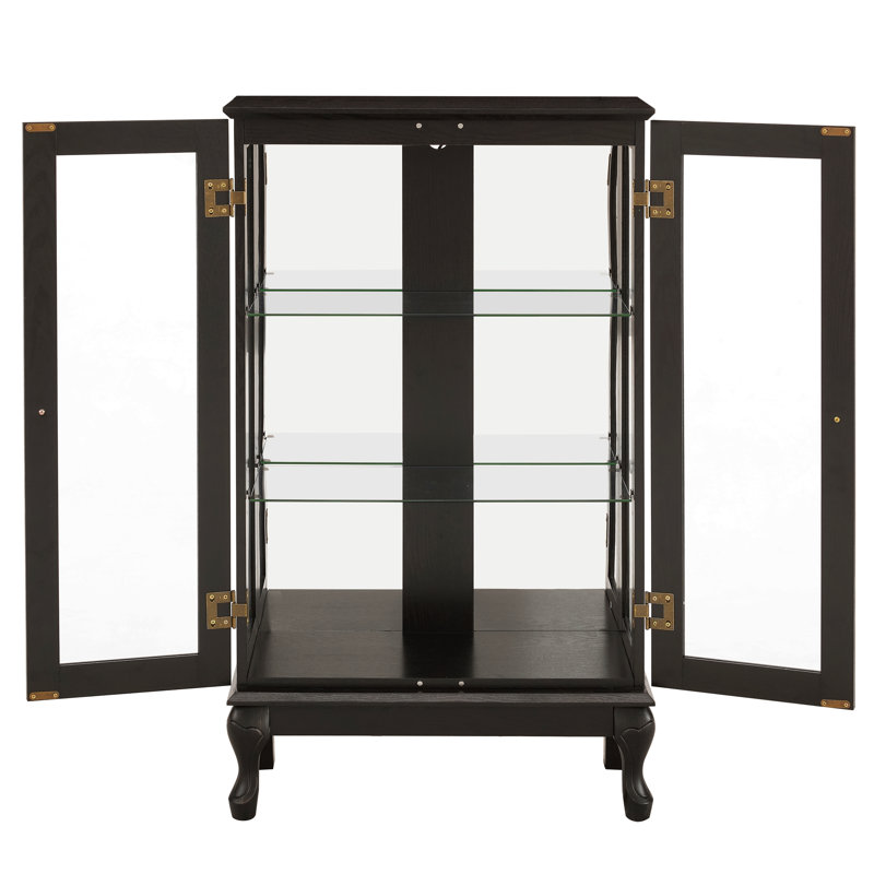 Armoire avec portes en verre trempé, vitrine éclairée avec panneau arrière en miroir et tablettes réglables parfaites pour la maison ou le bureau (ampoule incluse)