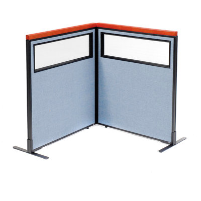 Interion Deluxe Freestanding Blue 2-Panel Corner Divider With Partial Window