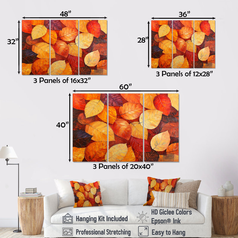 Feuilles d'automne au Canada I - ensemble de reproductions d'art mural, H 32 po x l 48 po, Toile tendue, Ne s’applique pas
