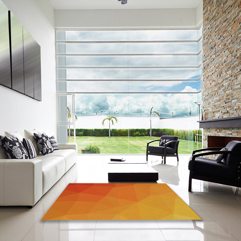 Tapis jaune à motifs 3827, Carré 7 pi