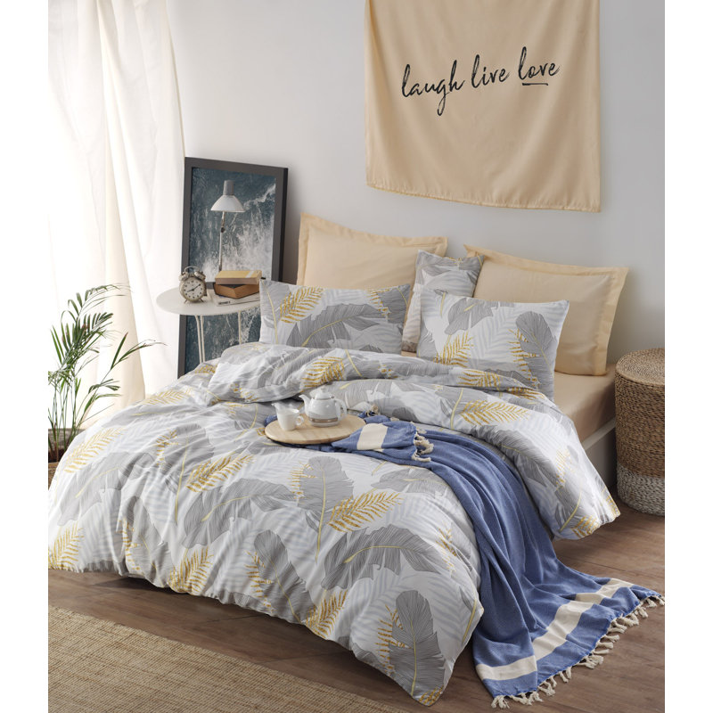 Ensemble de housse de couette en mélange de coton Clareta brun / beige / crème