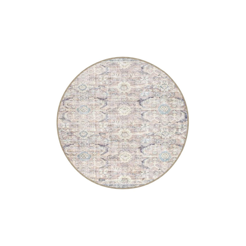 Gray Framed Patterned Decorative And Woven Based Washable Carpet, Round 3'4"
