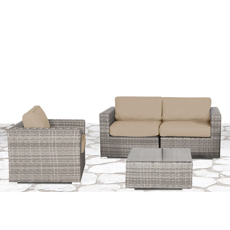 Tonioni Fully Assembled 3 - Person Seating Group with Cushions, Sunbrella Beige