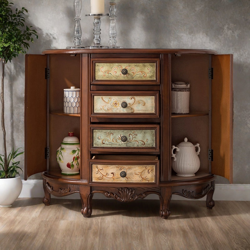 Semicircle Retro Painted Wooden Accent Cabinet