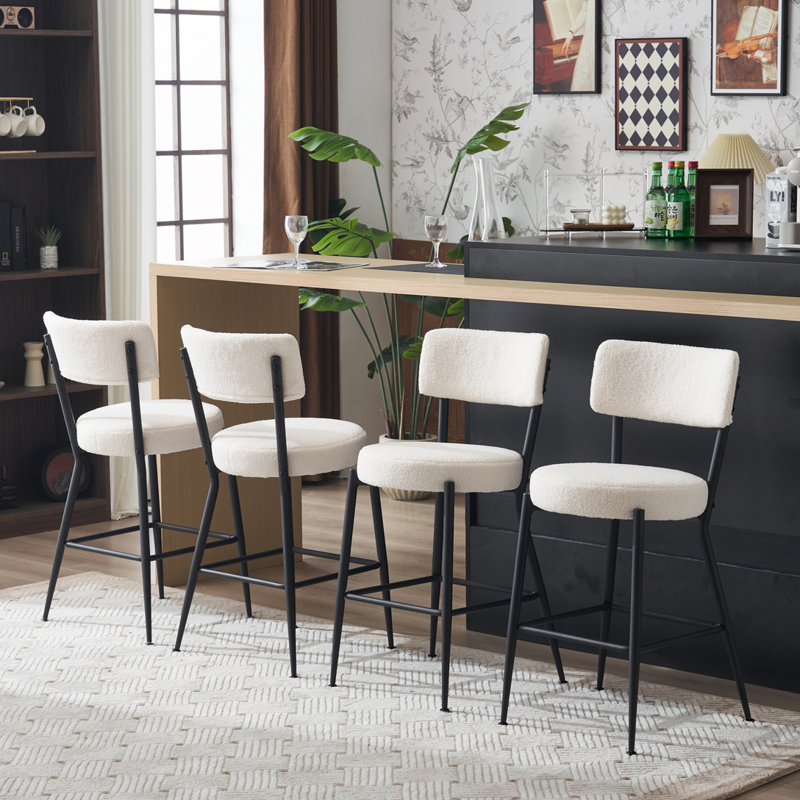 Teddy Fabric Bar Stool, Black, Beige