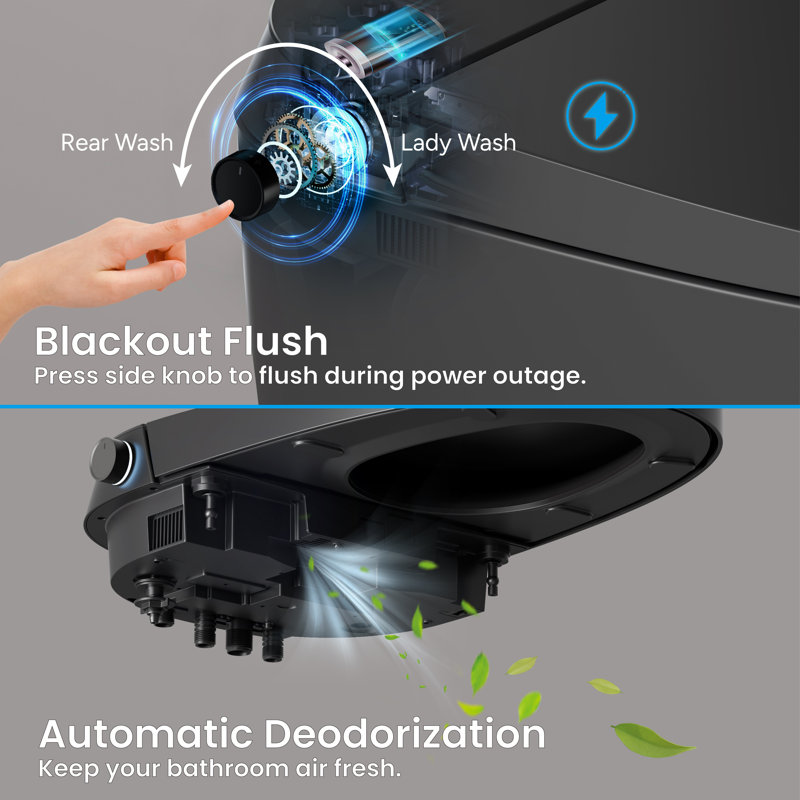 Smart Bidet Toilet, Auto Open & Close Lid, Heated Seat, Warm Wash, Wireless Remote Control, Premium
