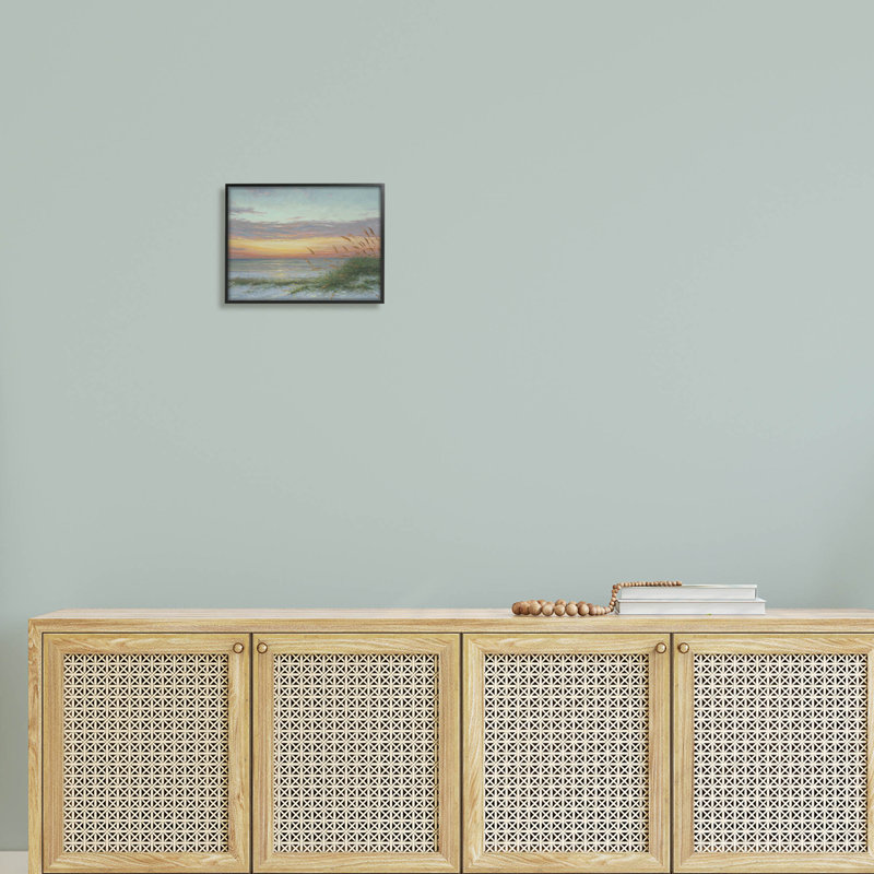 «Coastal Beach Summer Sunset», estampe numérique de Martin Figlinski, Giclée encadrée noir minuit